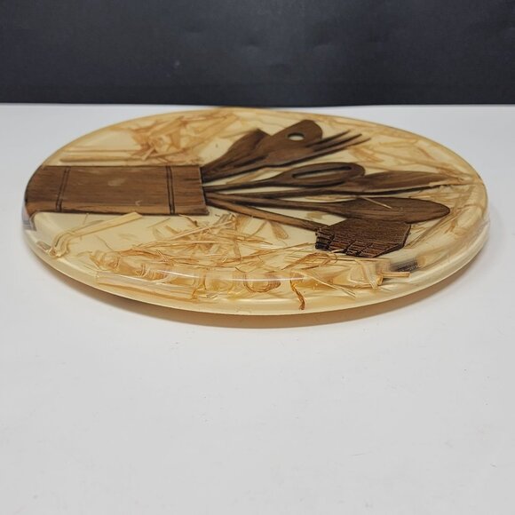 Handcrafted Wooden Kitchen Utensils Design Round Resin Trivet 7-3/4" - Picture 7 of 10